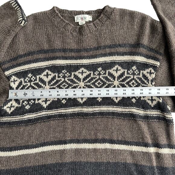 J Crew VTG 90s 100% Wool Chunky Knit Snowflake Fair Isle Brown Gray Sweater M - Picture 8 of 9